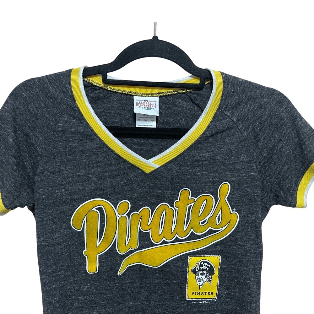 Pittsburgh Pirates Womens Gray V Neck T Shirt S Fitted 5th & Ocean MLB Baseball - Picture 4 of 8